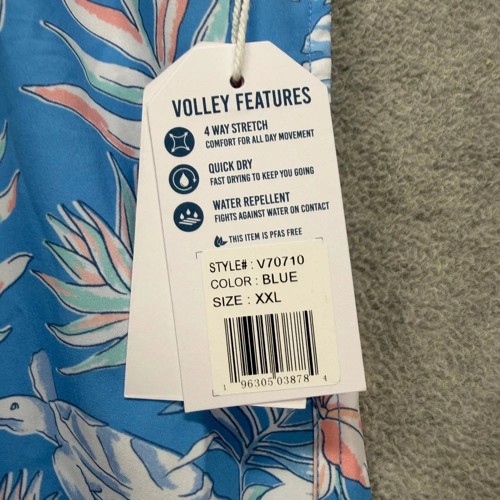 Vintage Summer Swim Trunks Men XXL Blue Tropical Turtle Floral Volley Shorts NEW